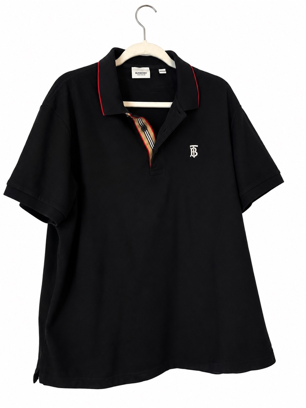 Burberry Black Polo with Red Piping and Signature Trim